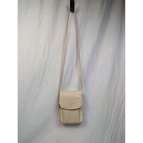 Buxton Ivory Leather Multi Pocket Flap Top Crossbody Shoulder Handbag Purse - Picture 3 of 9